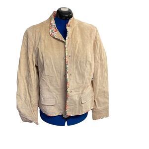 JDS COLLECTION,Women’s Leather Jacket, Tan, Large, Floral lining, Snap button